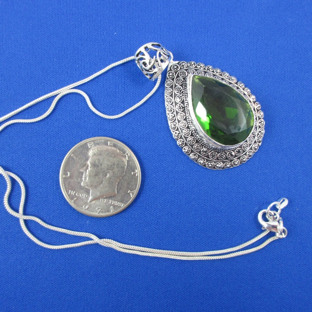 Peridot 2.5" pendant on 18" sterling silver chain